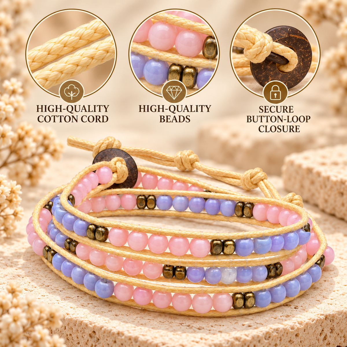 Triple Wrap Beaded Bracelet for Women