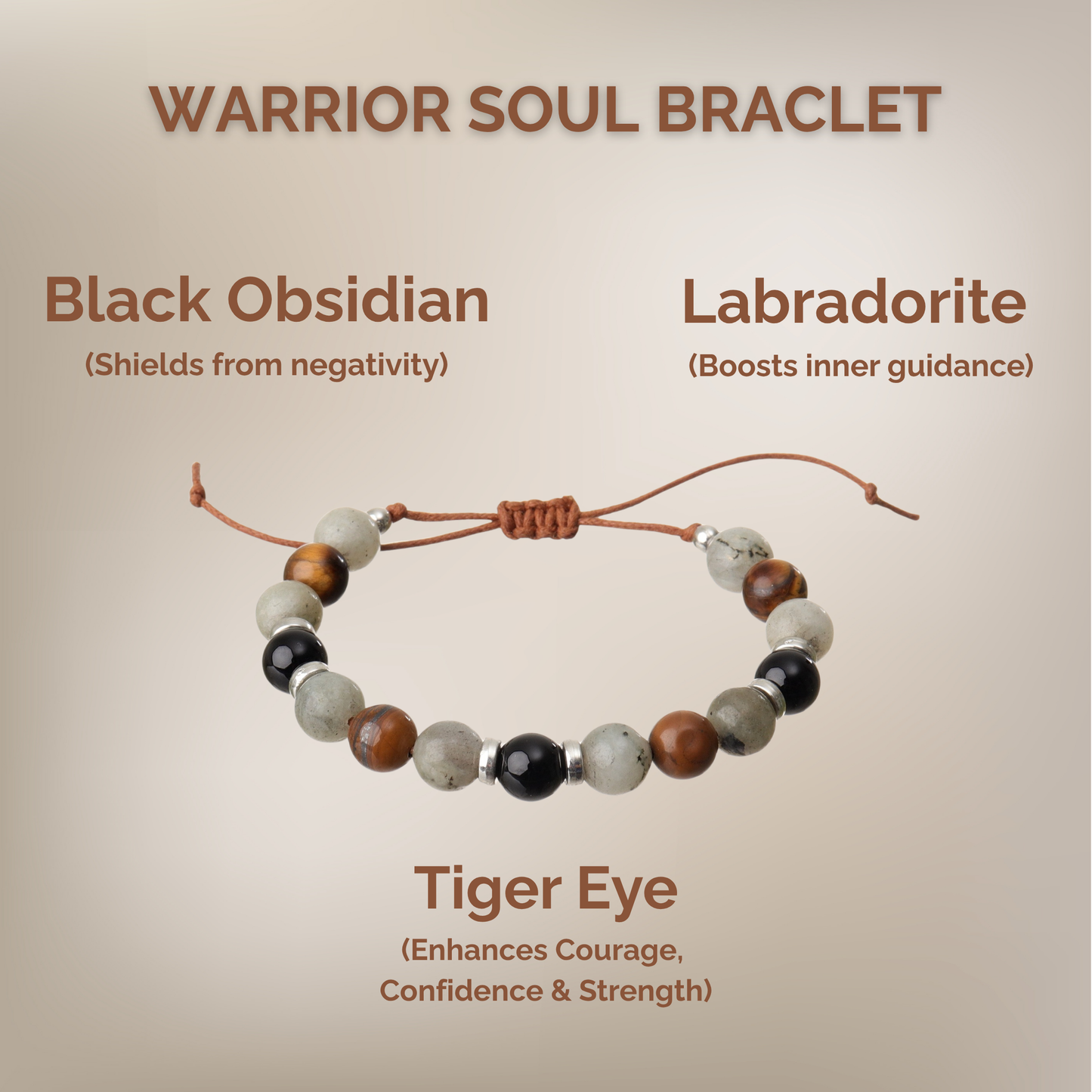 Warrior Soul Bracelet - Black Obsidian, Labradorite & Tiger Eye Natural Stone
