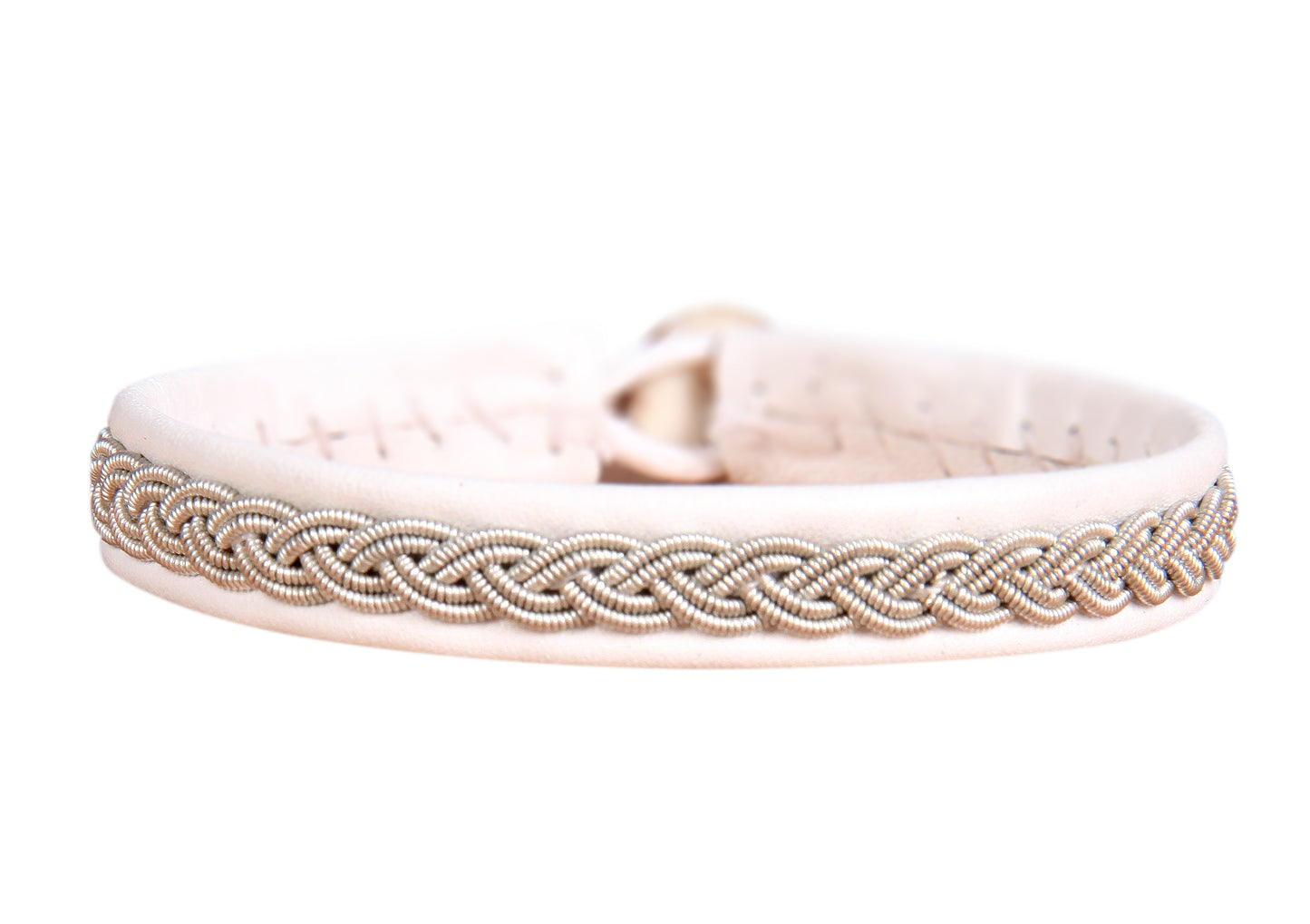 Leather Bracelet with Braided Silver Thread