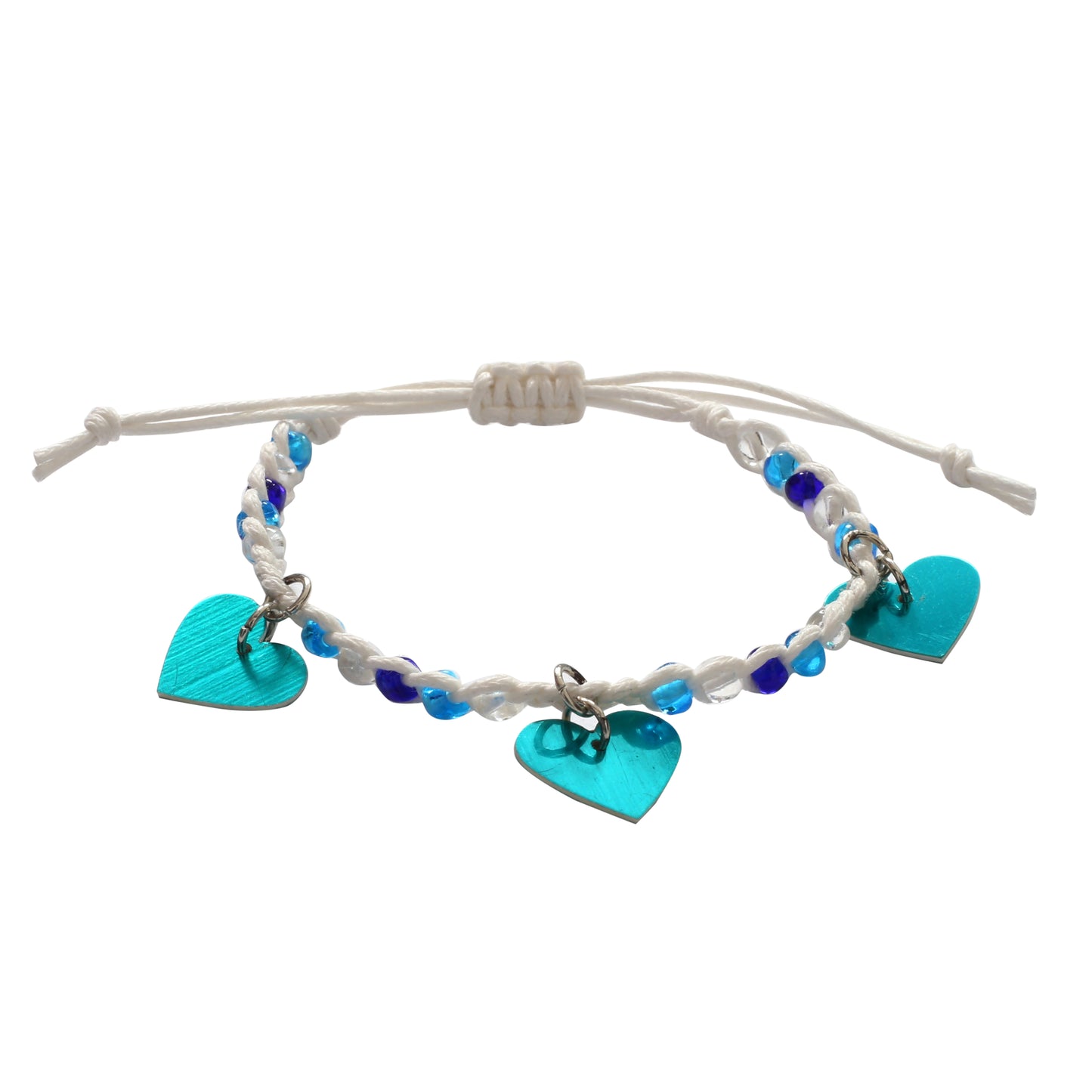 Adjustable Beaded Bracelet with Heart Charms