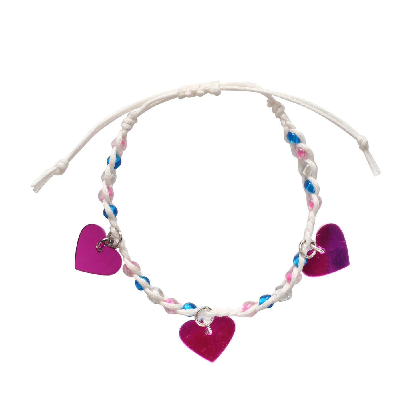 Adjustable Beaded Bracelet with Heart Charms