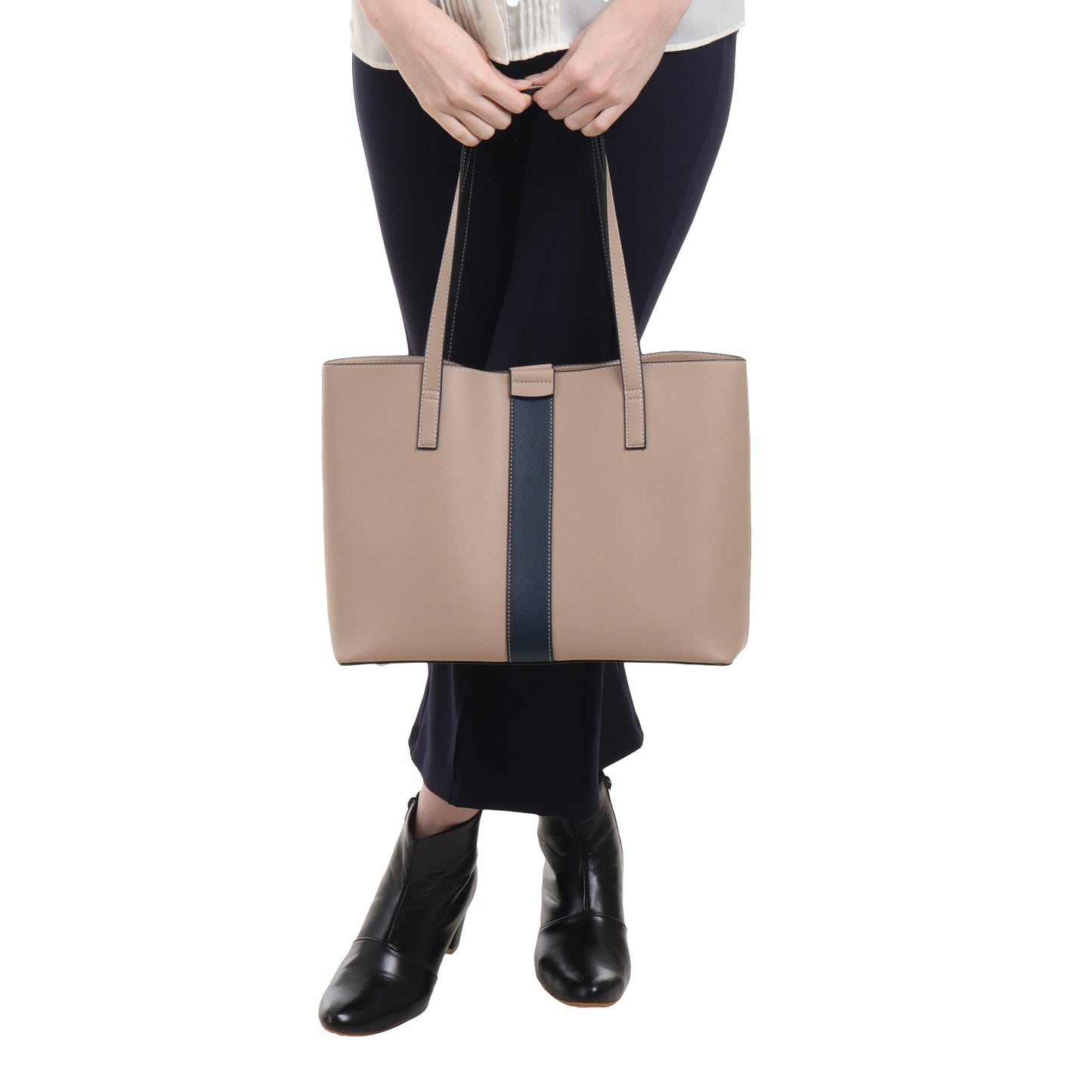 Signature Stripe Faux Leather Tote Bag