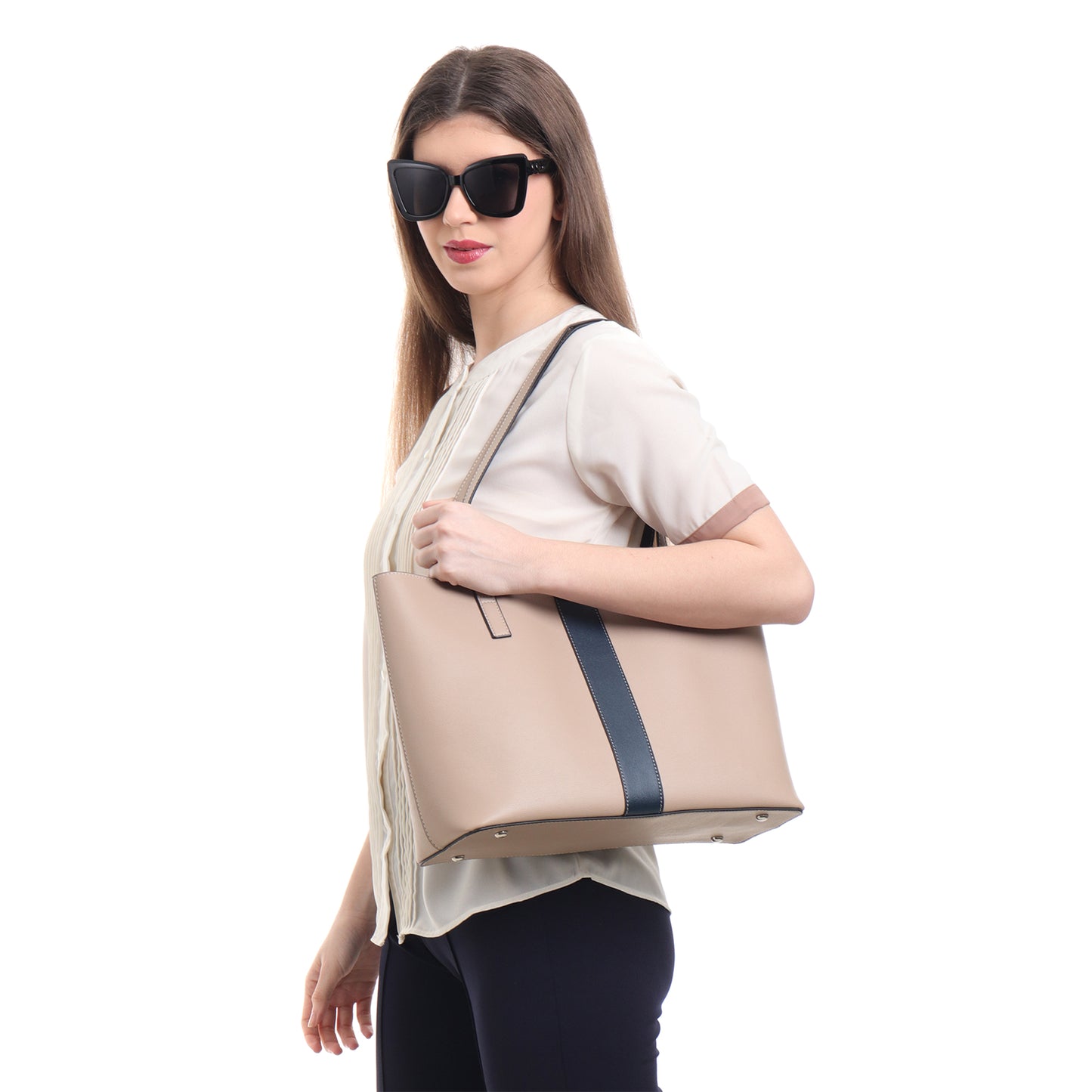 Signature Stripe Faux Leather Tote Bag