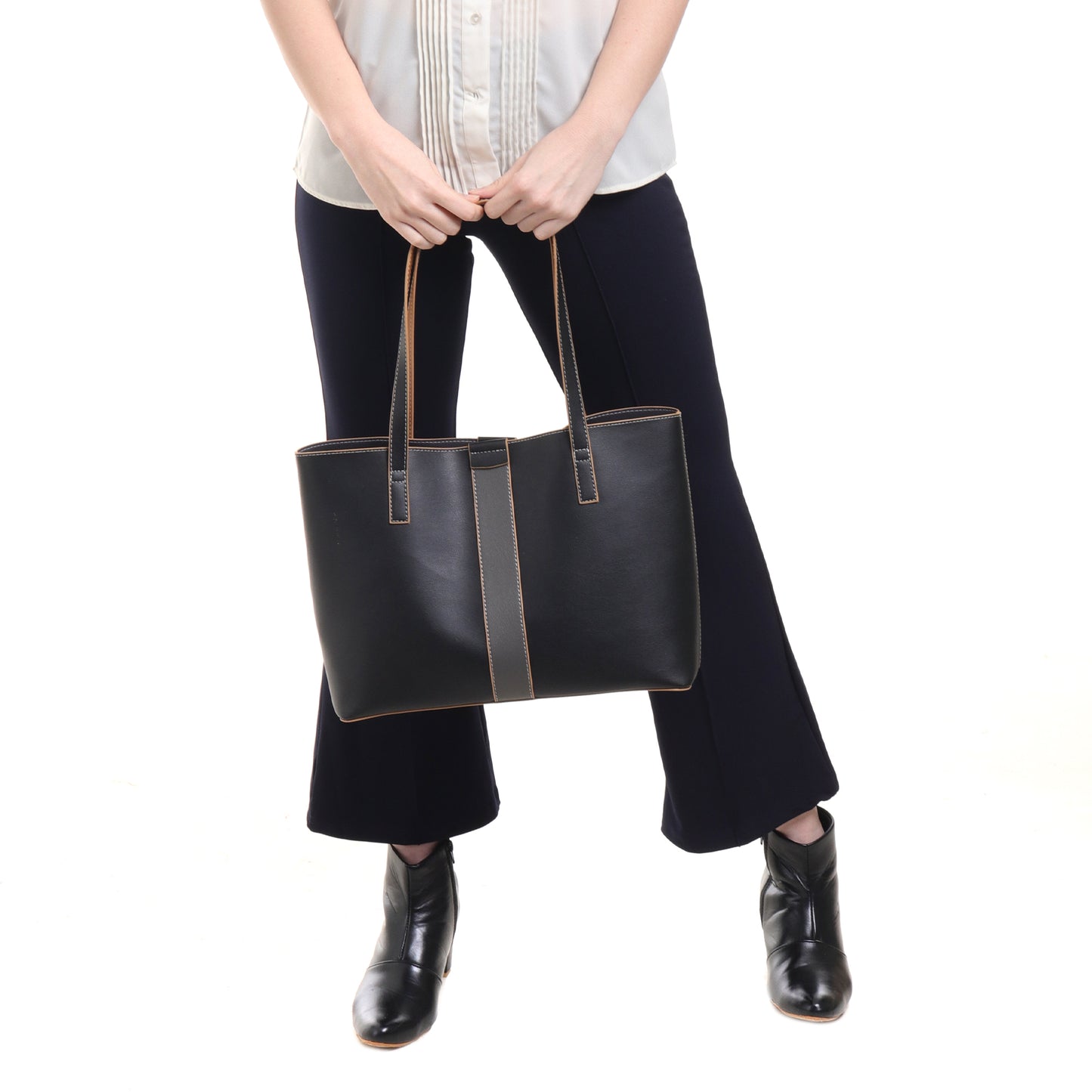 Signature Stripe Faux Leather Tote Bag