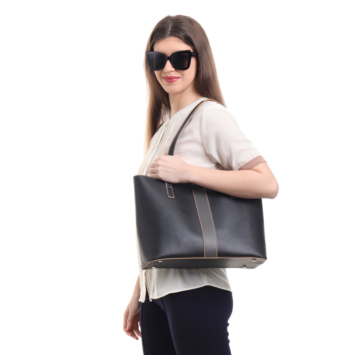 Signature Stripe Faux Leather Tote Bag