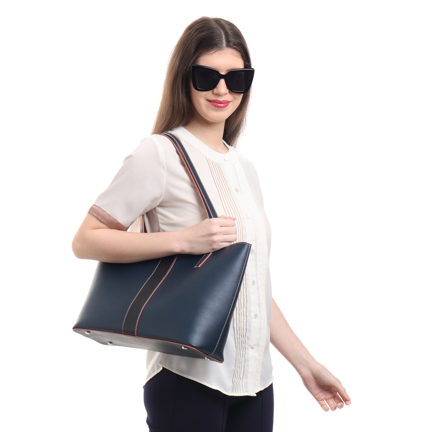 Signature Stripe Faux Leather Tote Bag