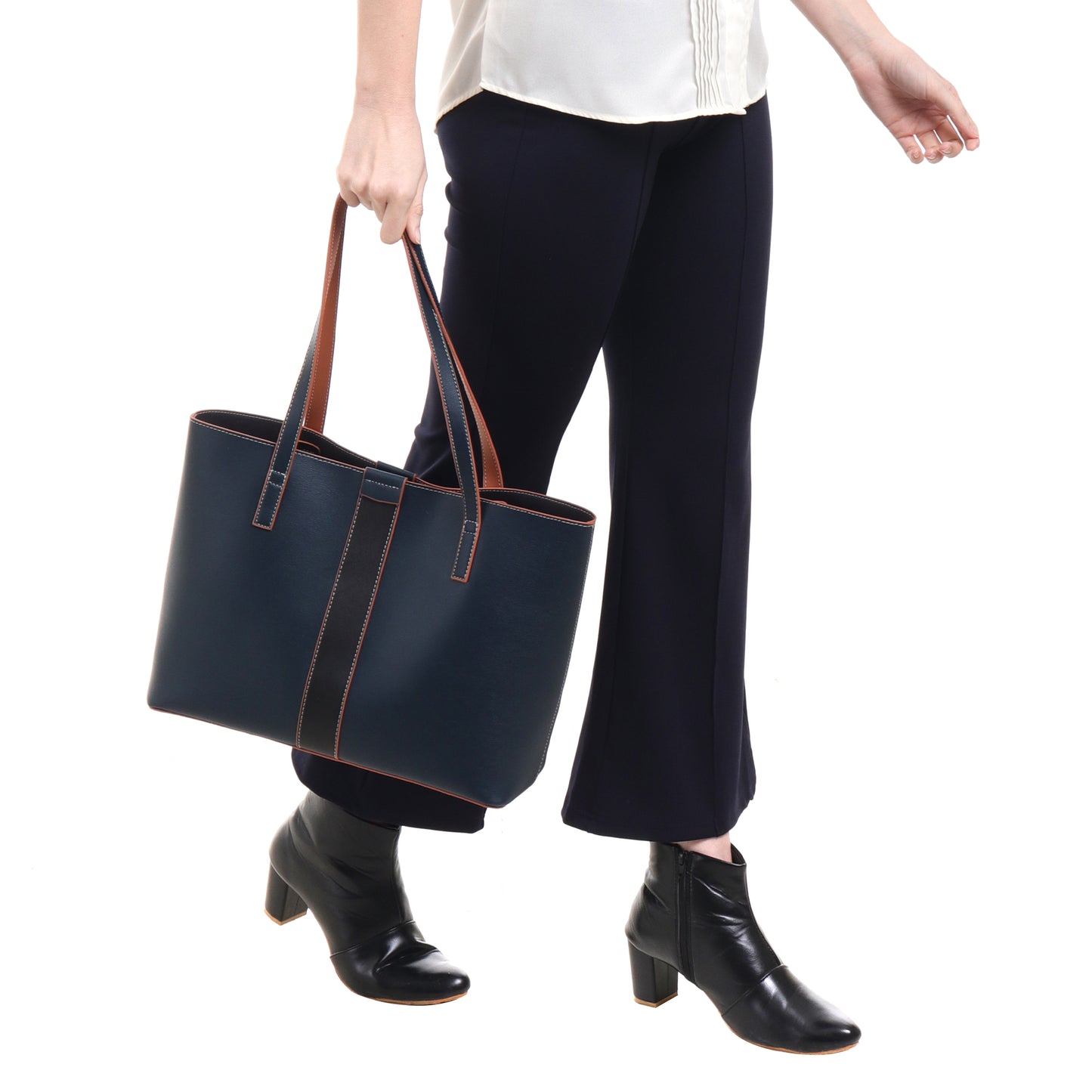 Signature Stripe Faux Leather Tote Bag
