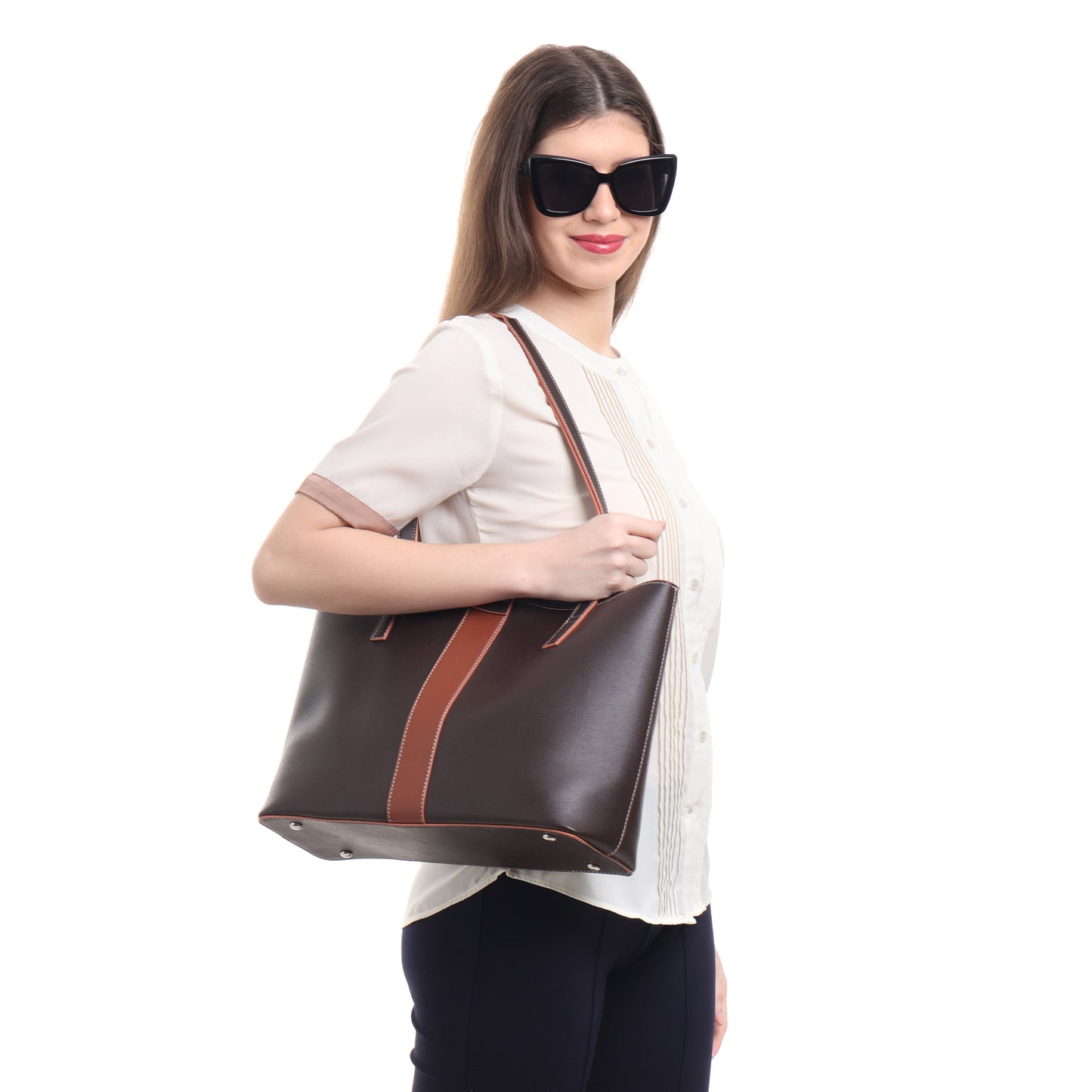 Signature Stripe Faux Leather Tote Bag