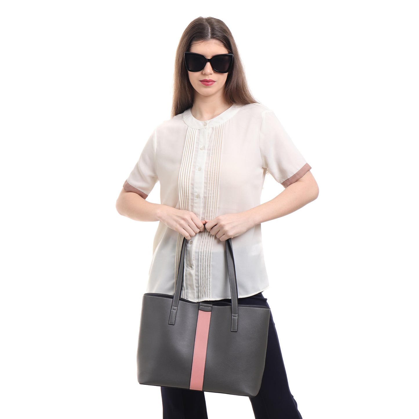 Signature Stripe Faux Leather Tote Bag