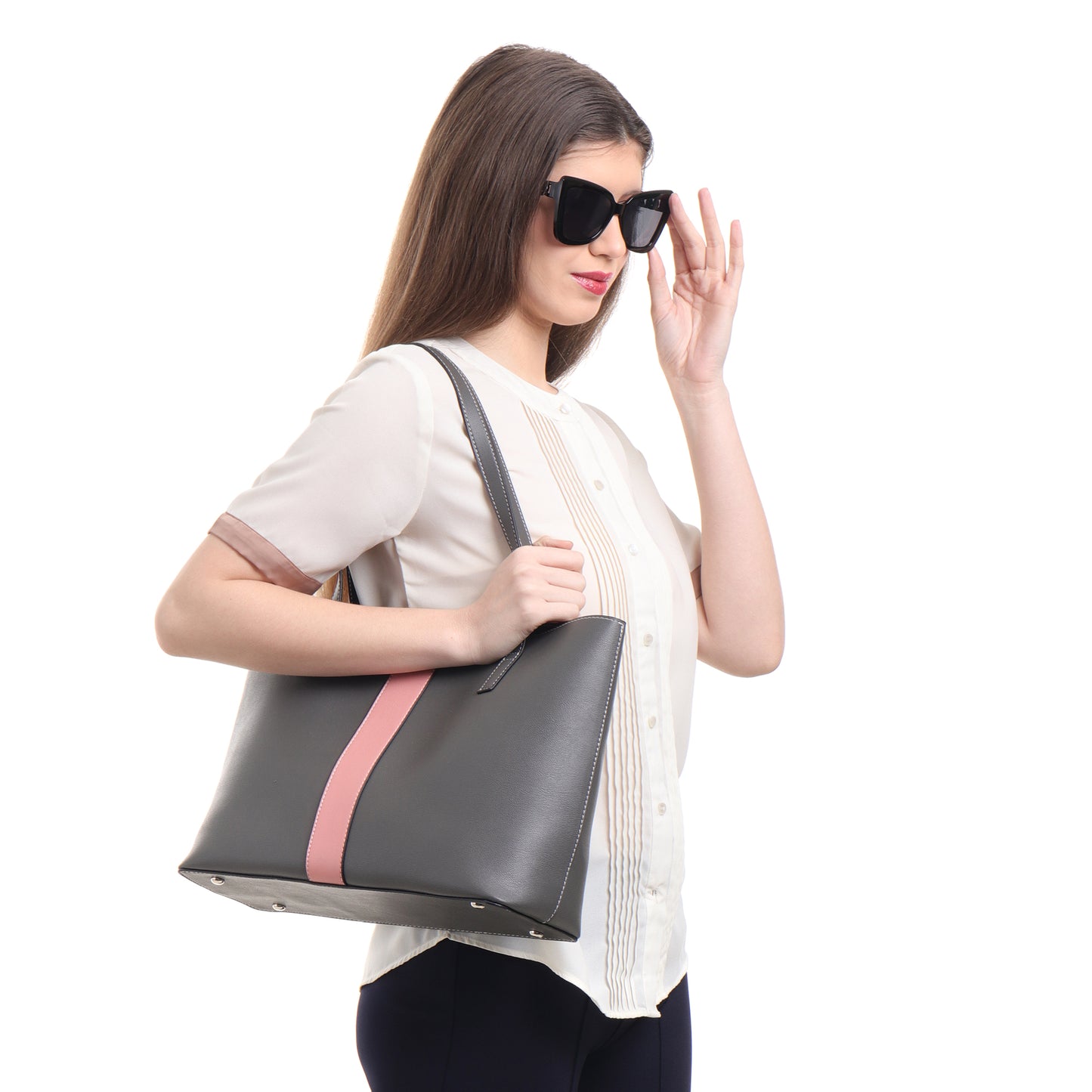Signature Stripe Faux Leather Tote Bag