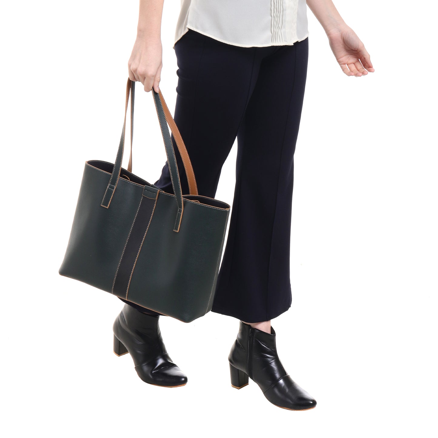Signature Stripe Faux Leather Tote Bag
