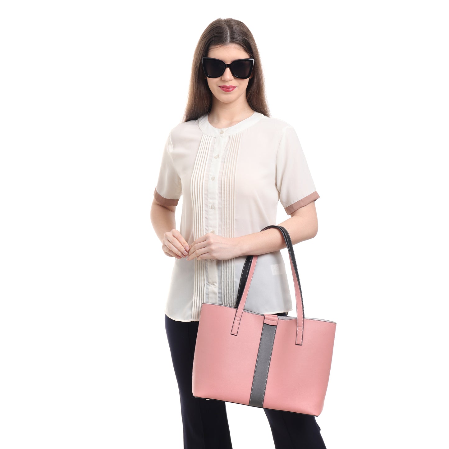 Signature Stripe Faux Leather Tote Bag