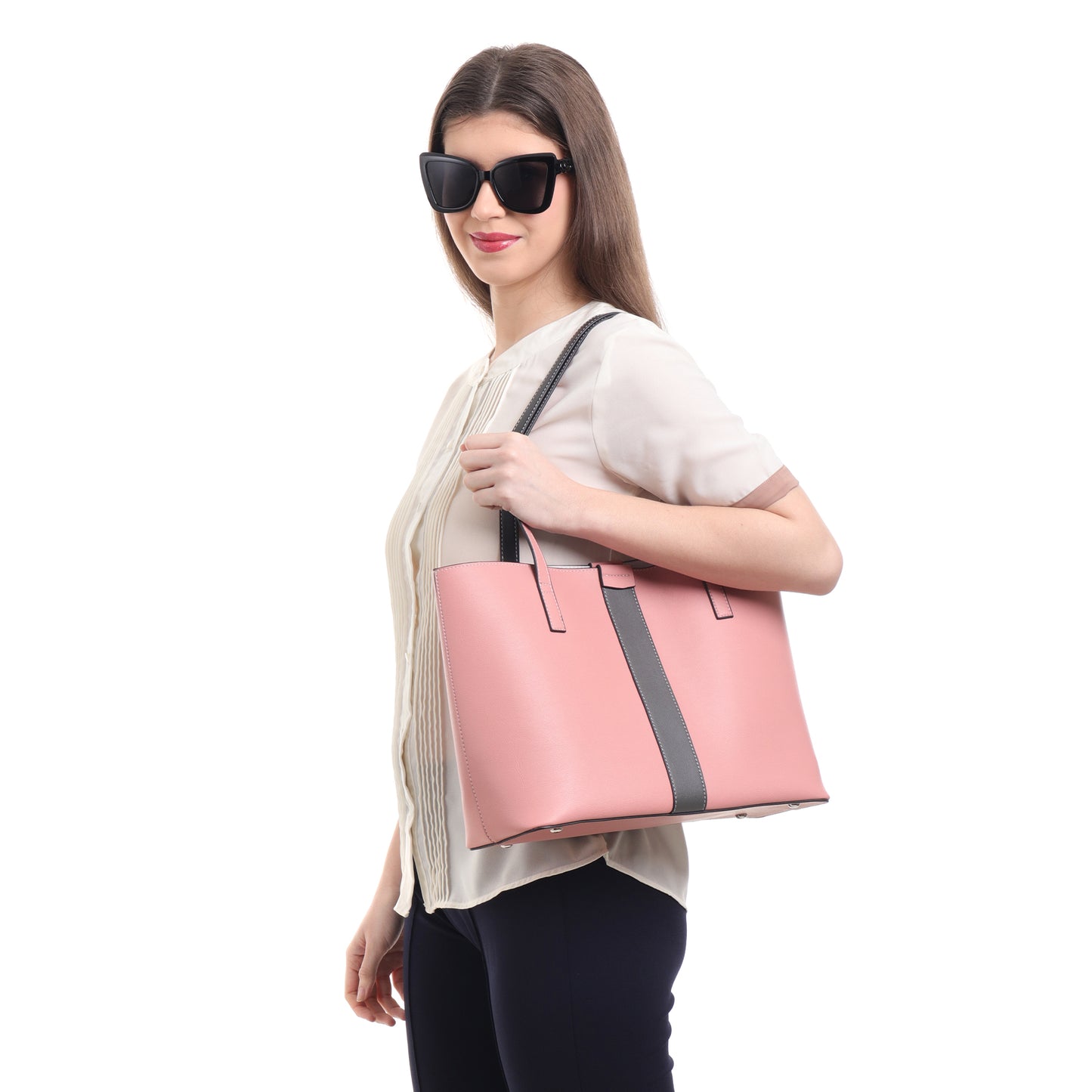Signature Stripe Faux Leather Tote Bag