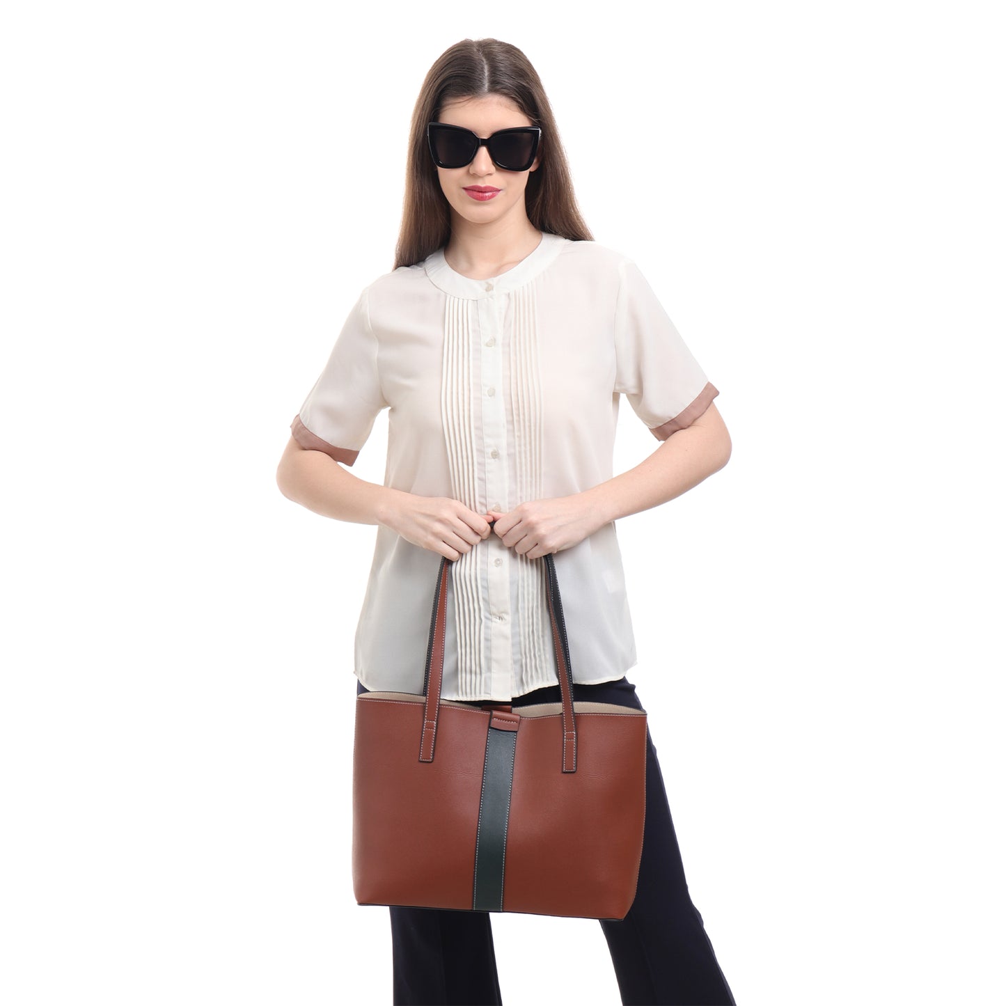 Signature Stripe Faux Leather Tote Bag