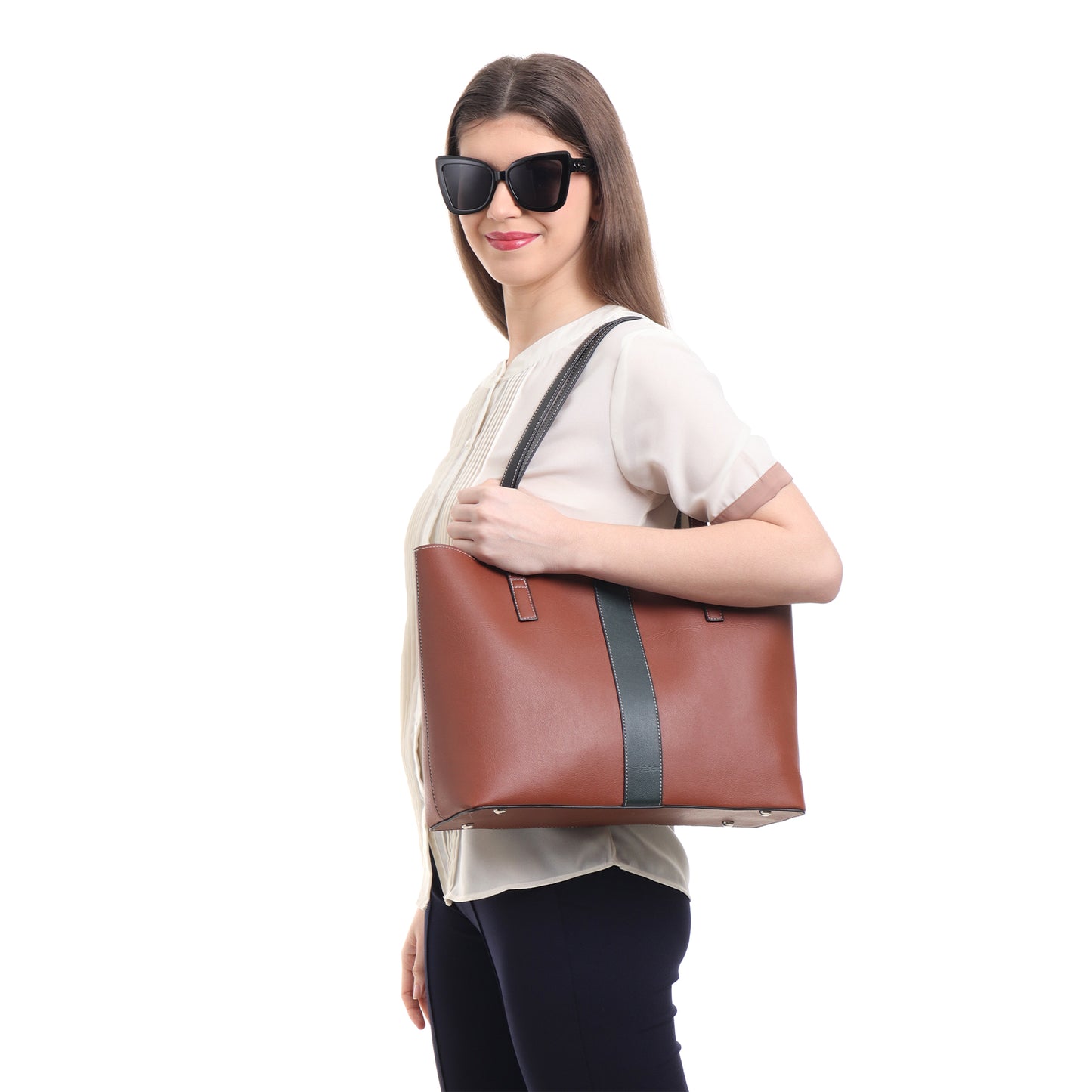 Signature Stripe Faux Leather Tote Bag
