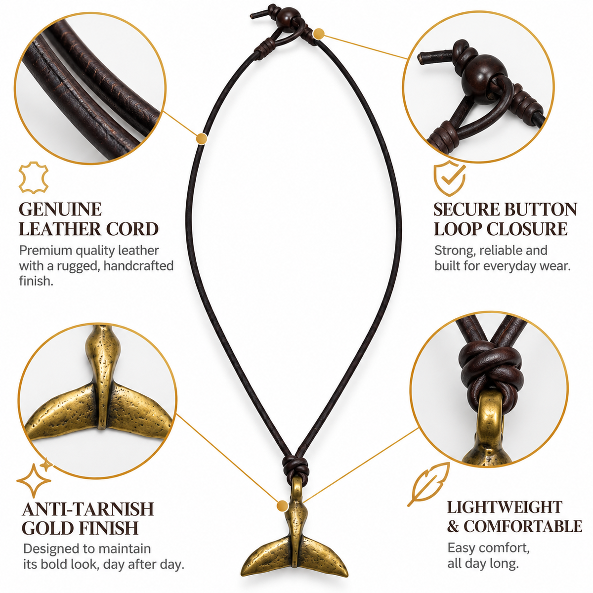 Whale Tail Leather Necklace for Men