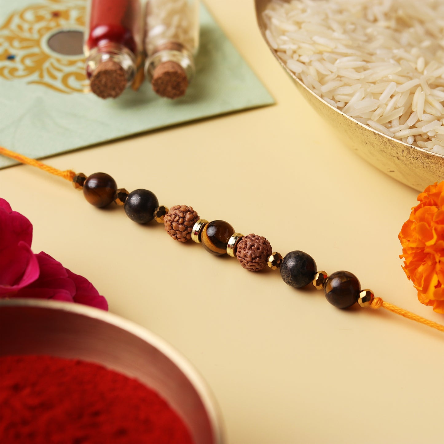 5 Mukhi Rudraksh Natural Stone Rakhi