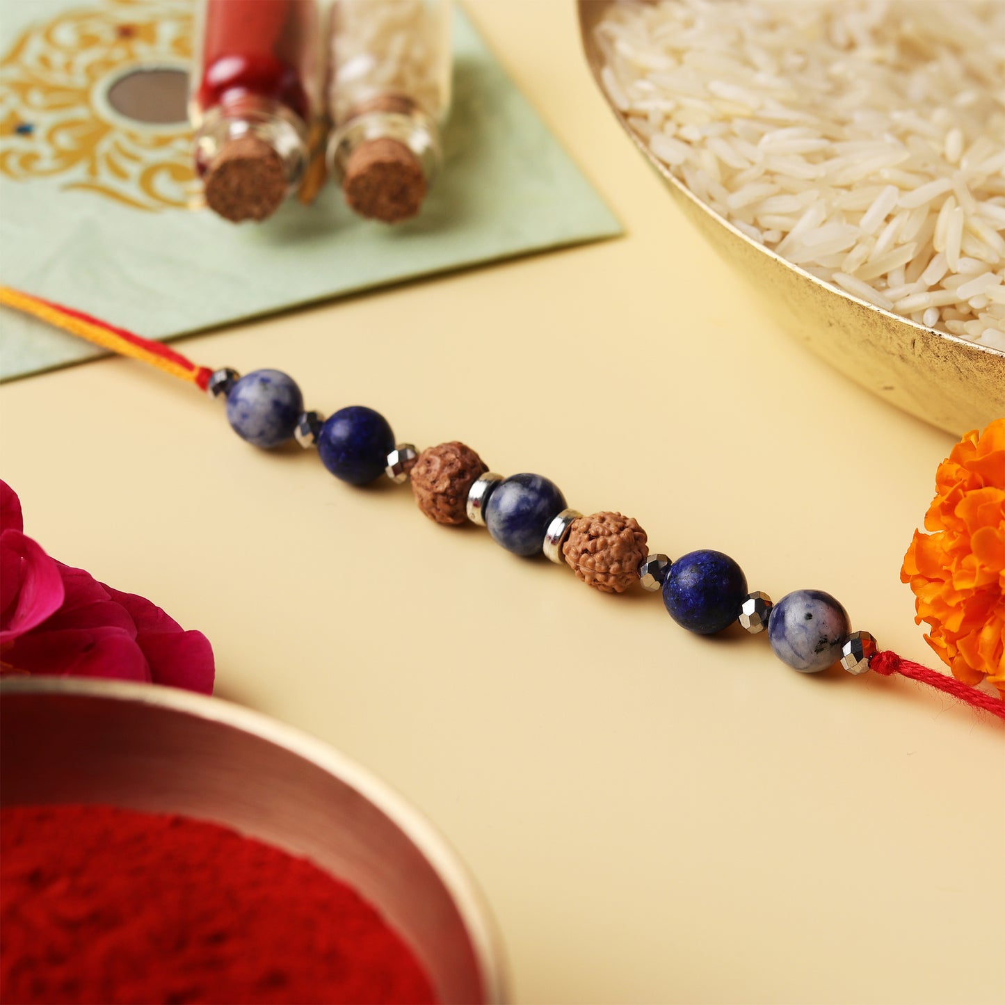 5 Mukhi Rudraksh Natural Stone Rakhi