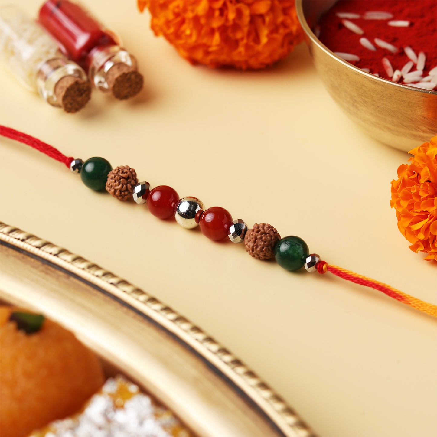 5 Mukhi Rudraksh Silver Ball Natural Stone Rakhi