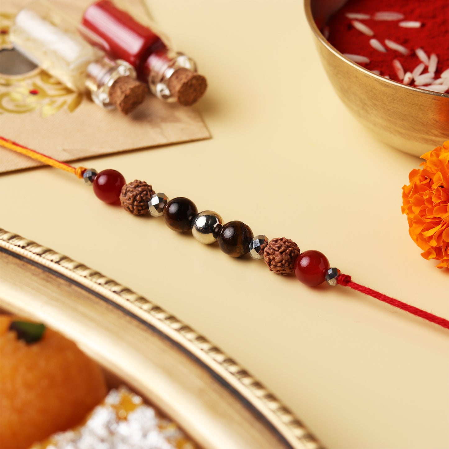 5 Mukhi Rudraksh Silver Ball Natural Stone Rakhi