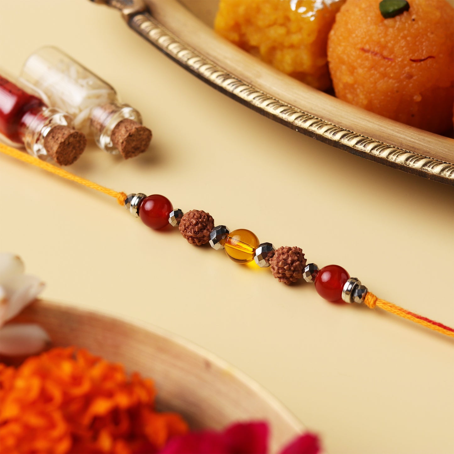 5 Mukhi Rudraksh Silver Bead Natural Stone Rakhi