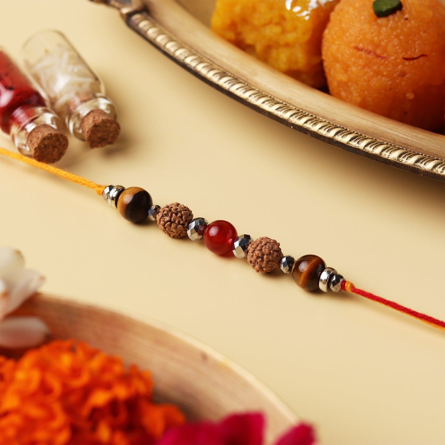 5 Mukhi Rudraksh Silver Bead Natural Stone Rakhi