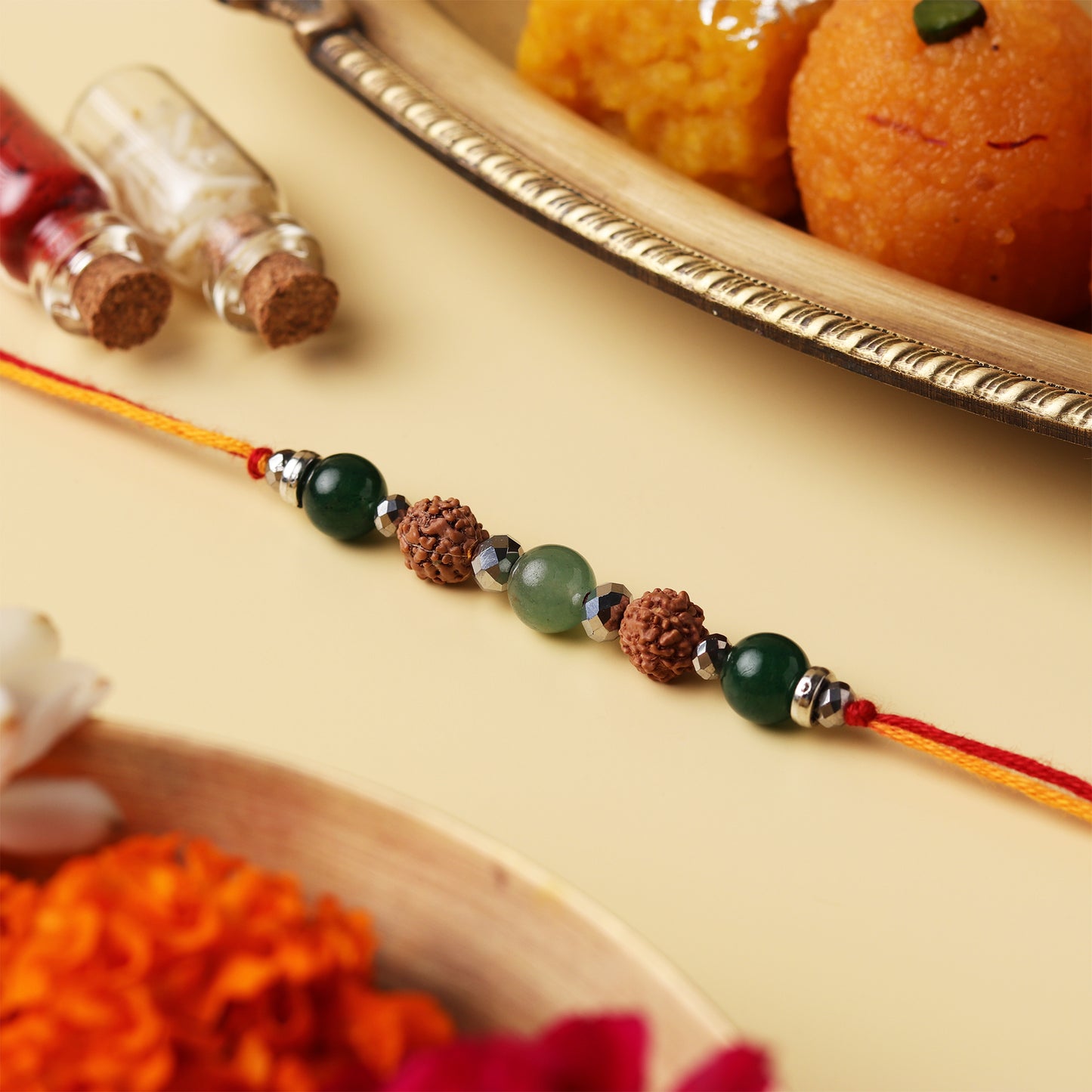 5 Mukhi Rudraksh Silver Bead Natural Stone Rakhi