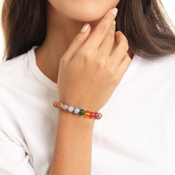 5 Mukhi Certified Rudraksha 7 Chakra Natural Stone Bracelet