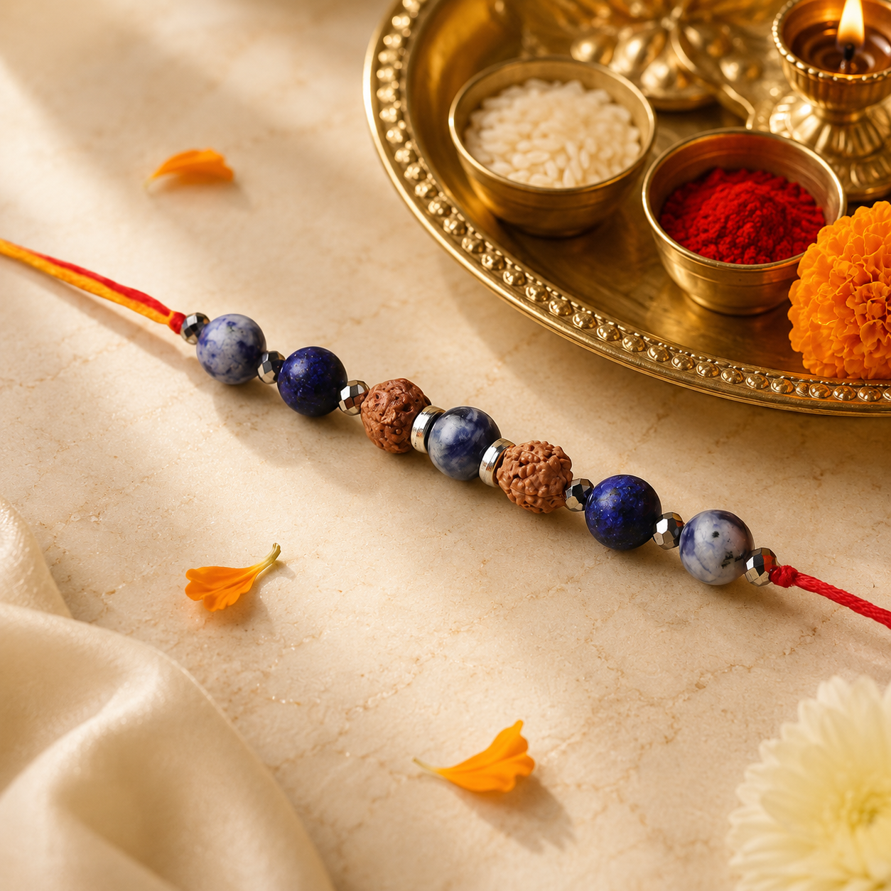 5 Mukhi Rudraksh Natural Stone Rakhi