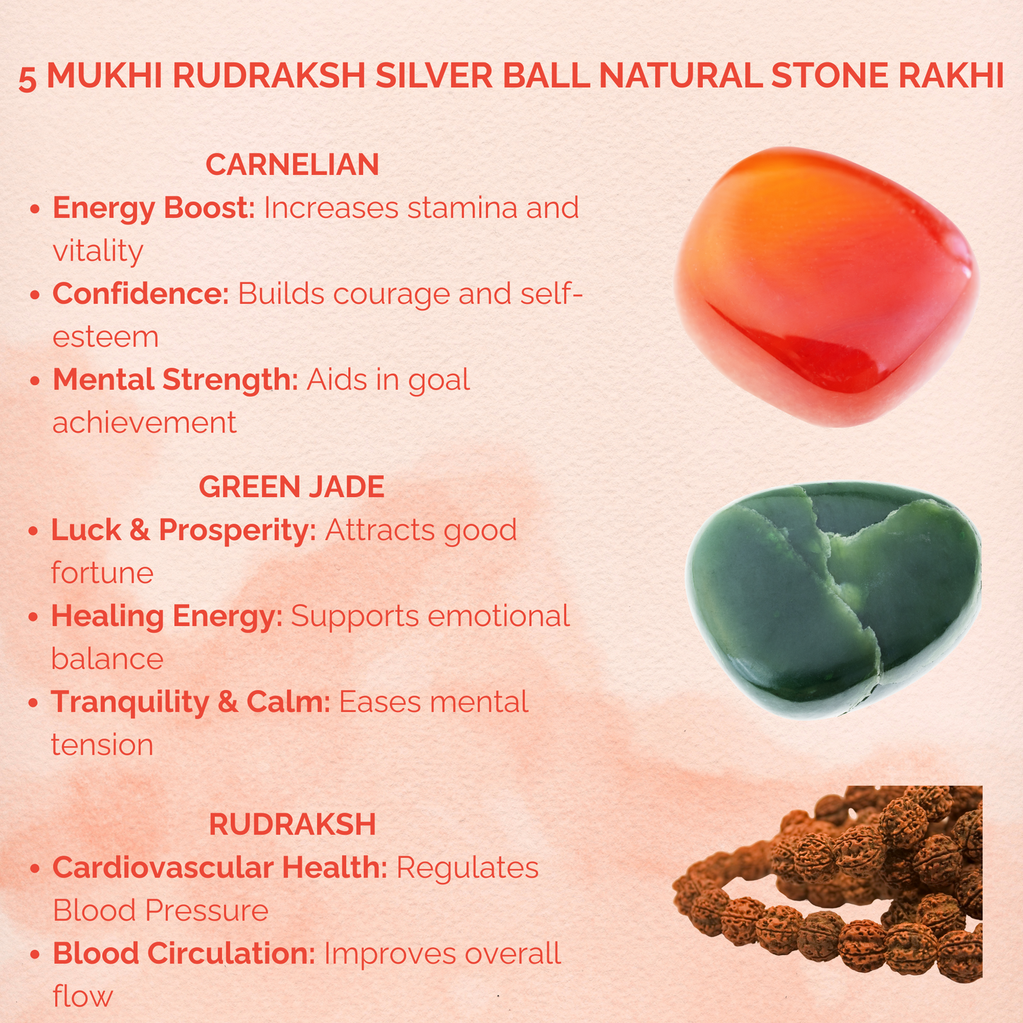 5 Mukhi Rudraksh Silver Ball Natural Stone Rakhi