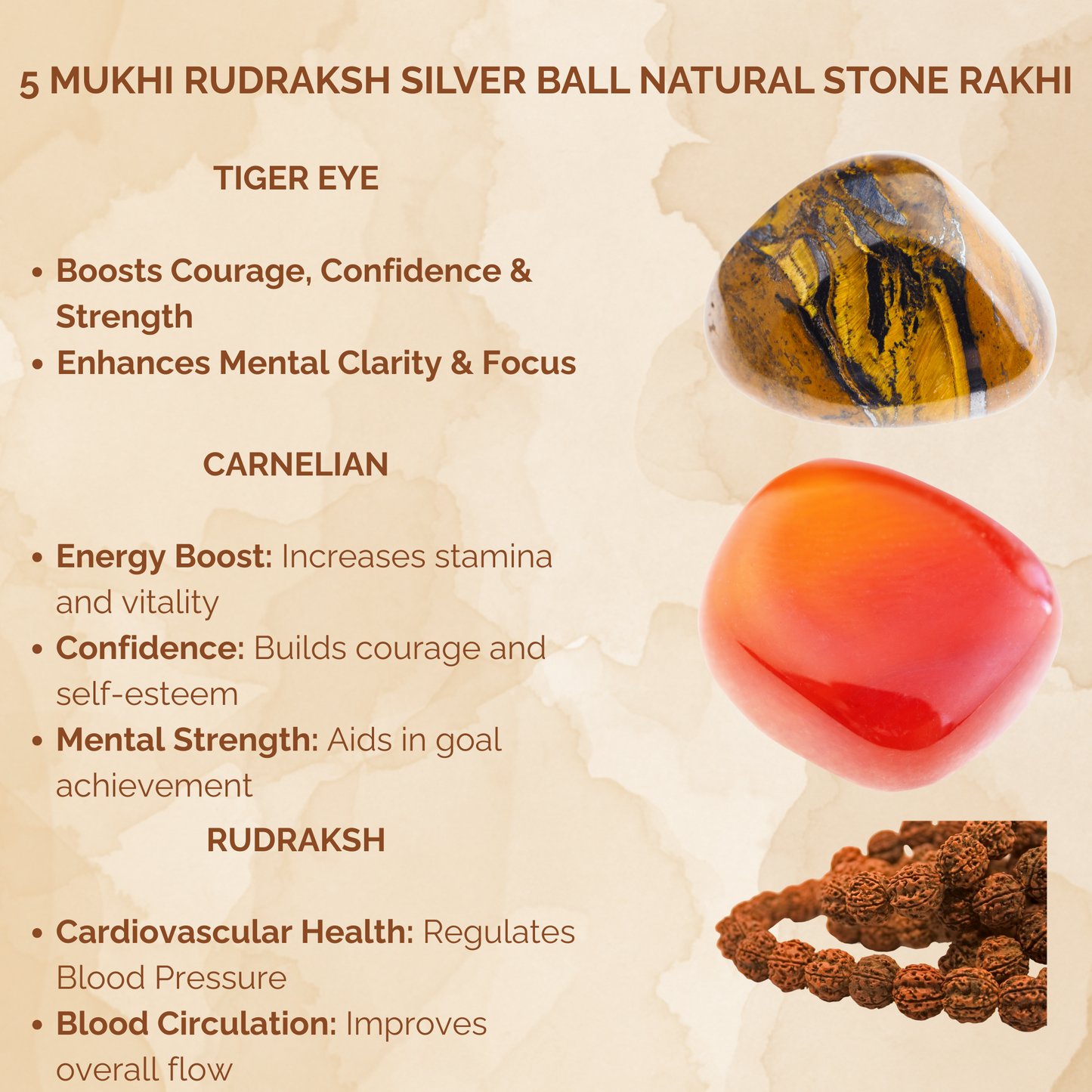 5 Mukhi Rudraksh Silver Ball Natural Stone Rakhi