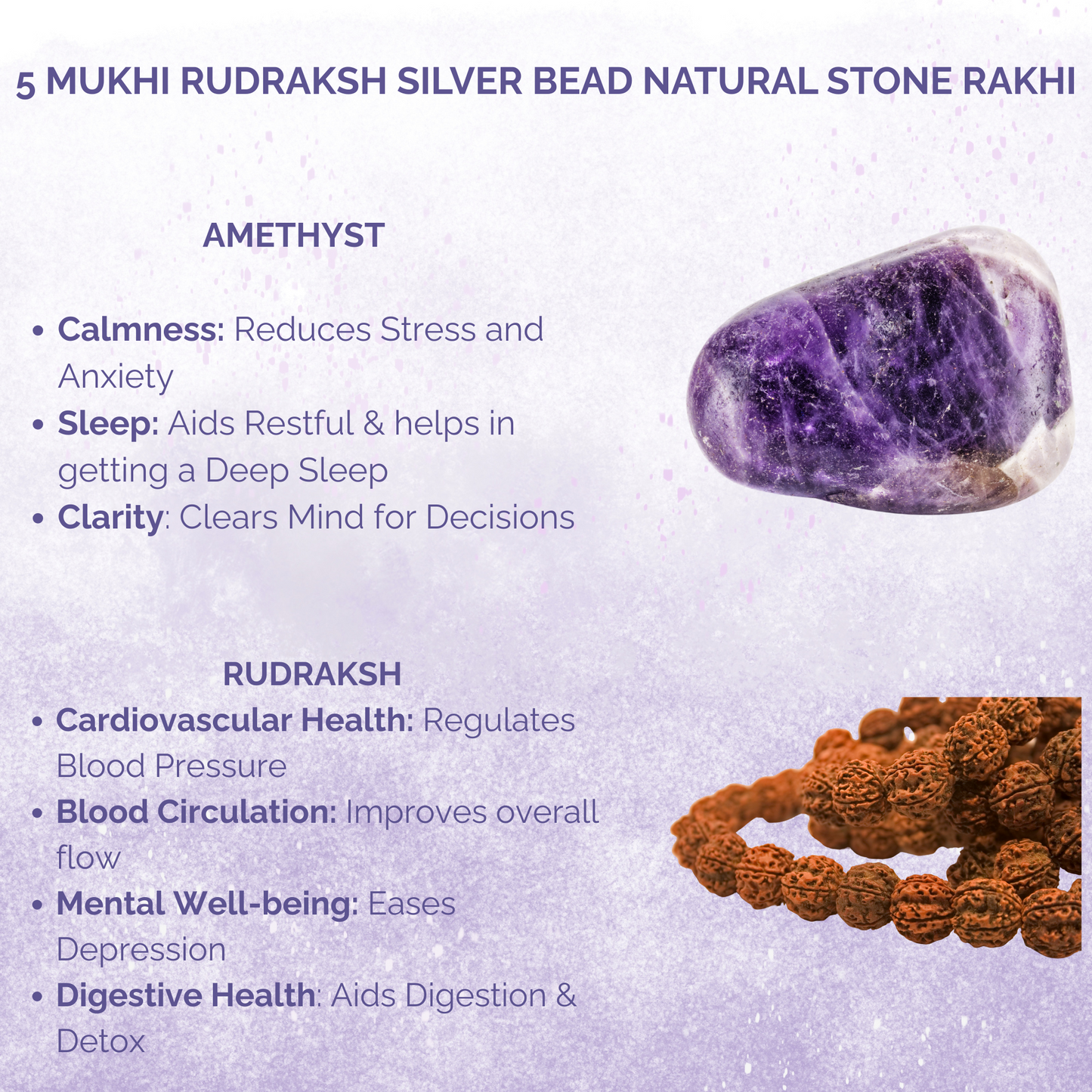 5 Mukhi Rudraksh Silver Bead Natural Stone Rakhi