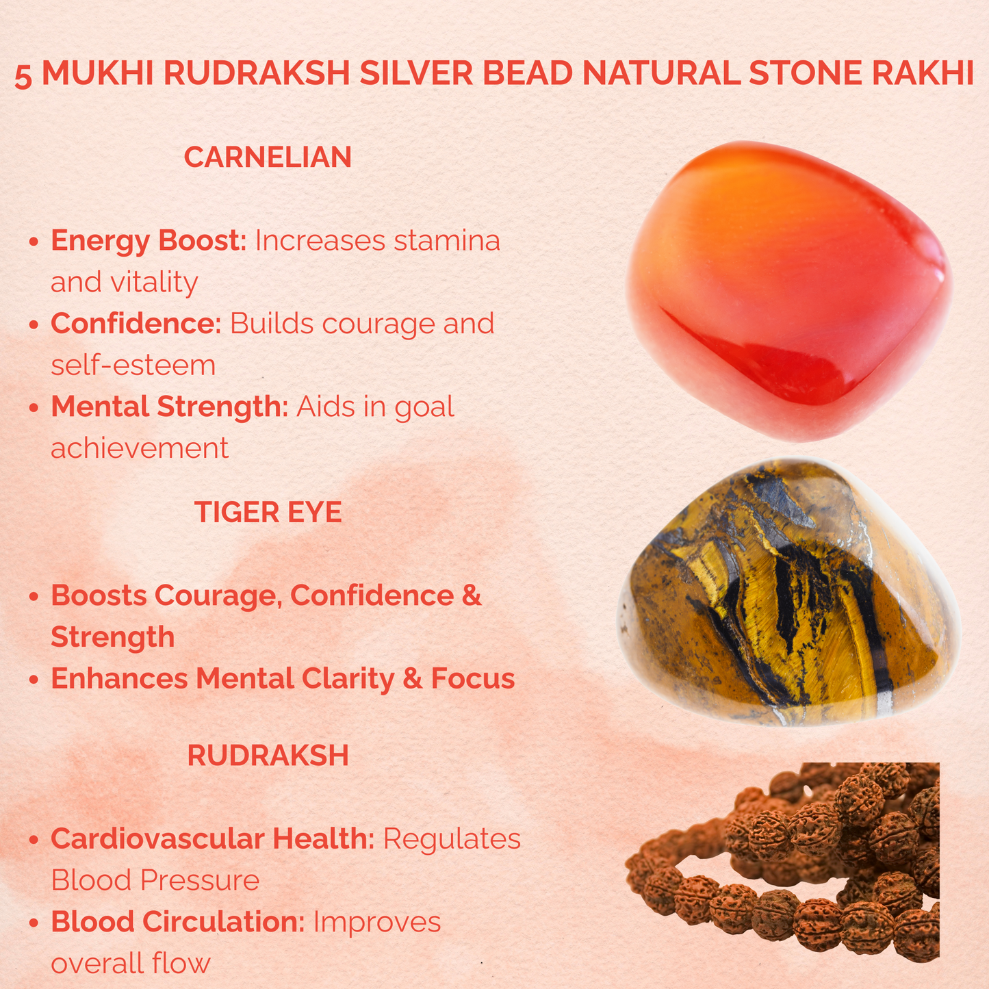 5 Mukhi Rudraksh Silver Bead Natural Stone Rakhi