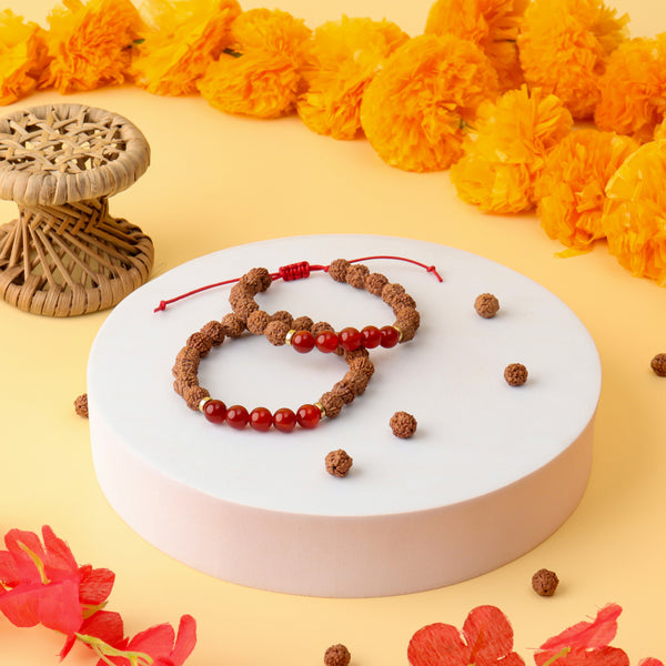 5 Mukhi Rudraksha & Carnelian Natural Stone Bracelet