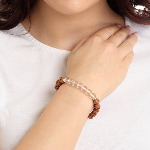 5 Mukhi Rudraksha & Clear Quartz Natural Stone Bracelet