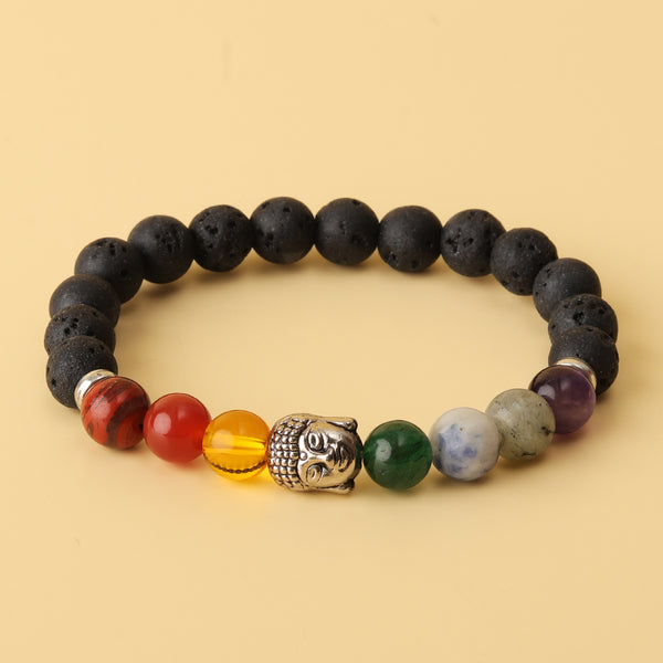 7 Chakra Lava Natural Stone Buddha Bracelet