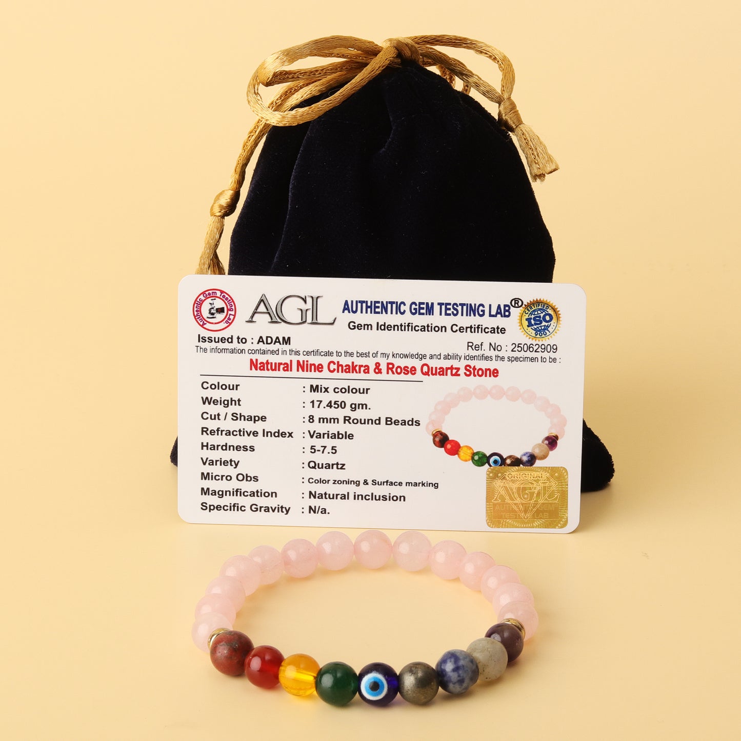 9 Chakra Rose Quartz Natural Stone Bracelet