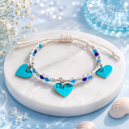 Adjustable Beaded Bracelet with Heart Charms