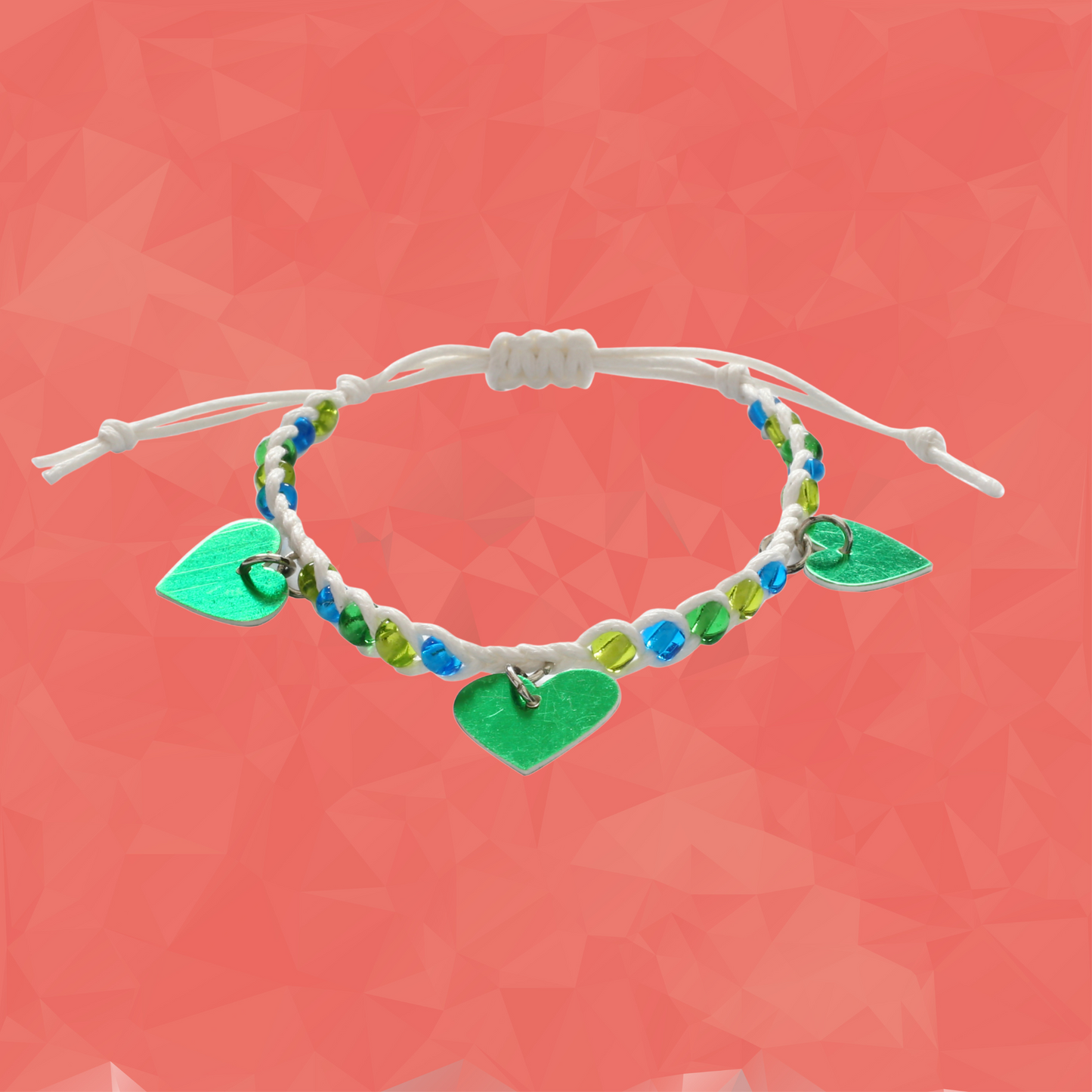 Adjustable Beaded Bracelet with Heart Charms