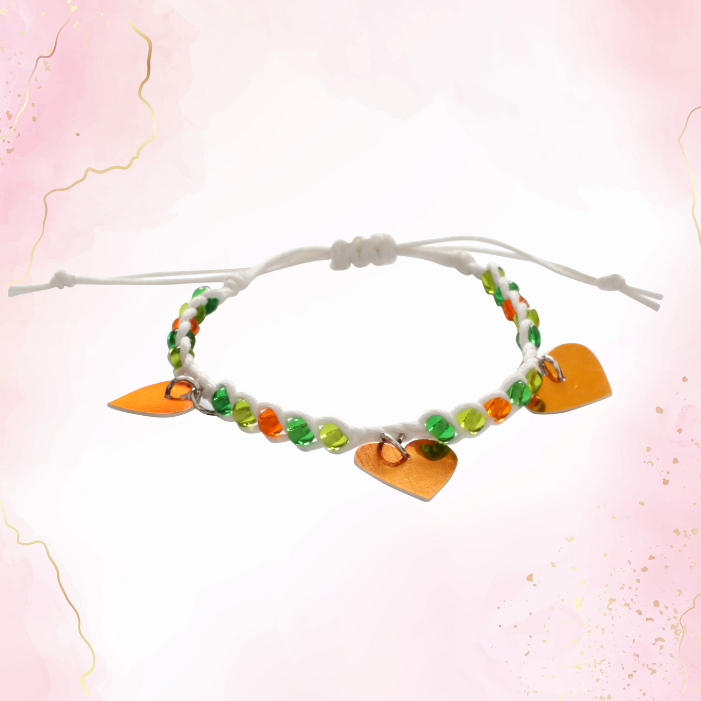 Adjustable Beaded Bracelet with Heart Charms
