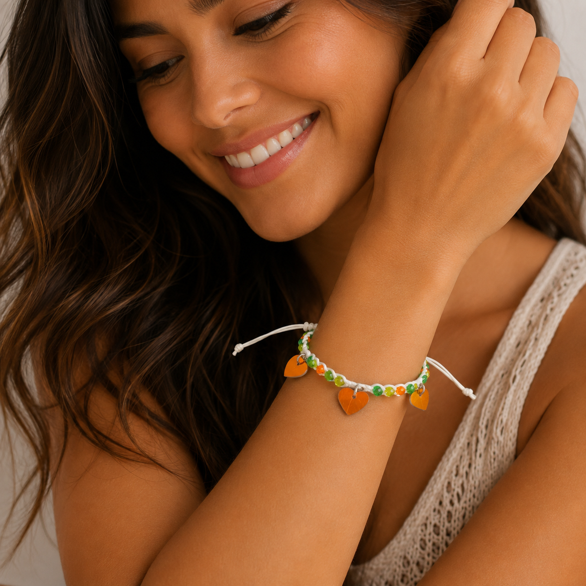 Adjustable Beaded Bracelet with Heart Charms