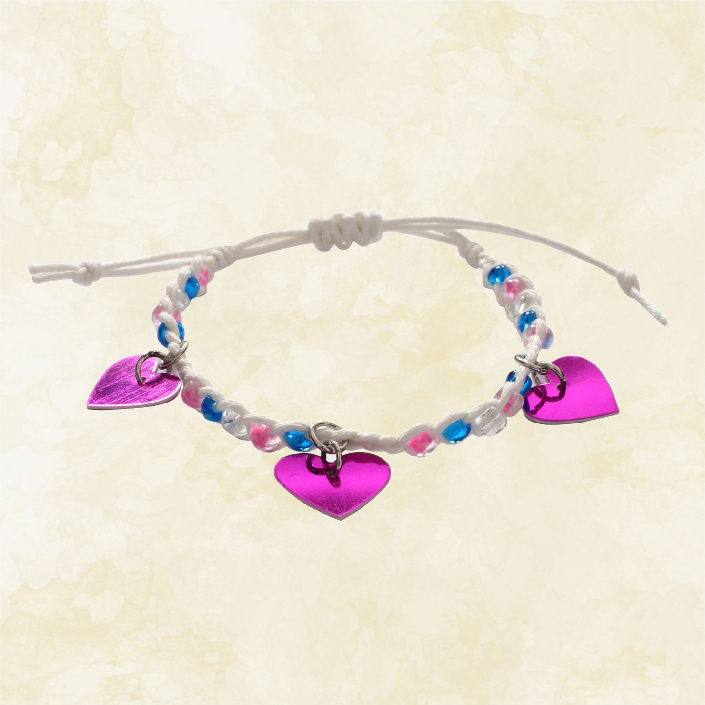 Adjustable Beaded Bracelet with Heart Charms