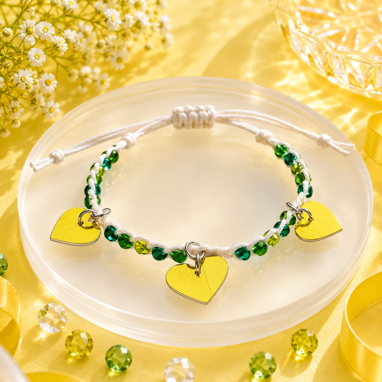 Adjustable Beaded Bracelet with Heart Charms