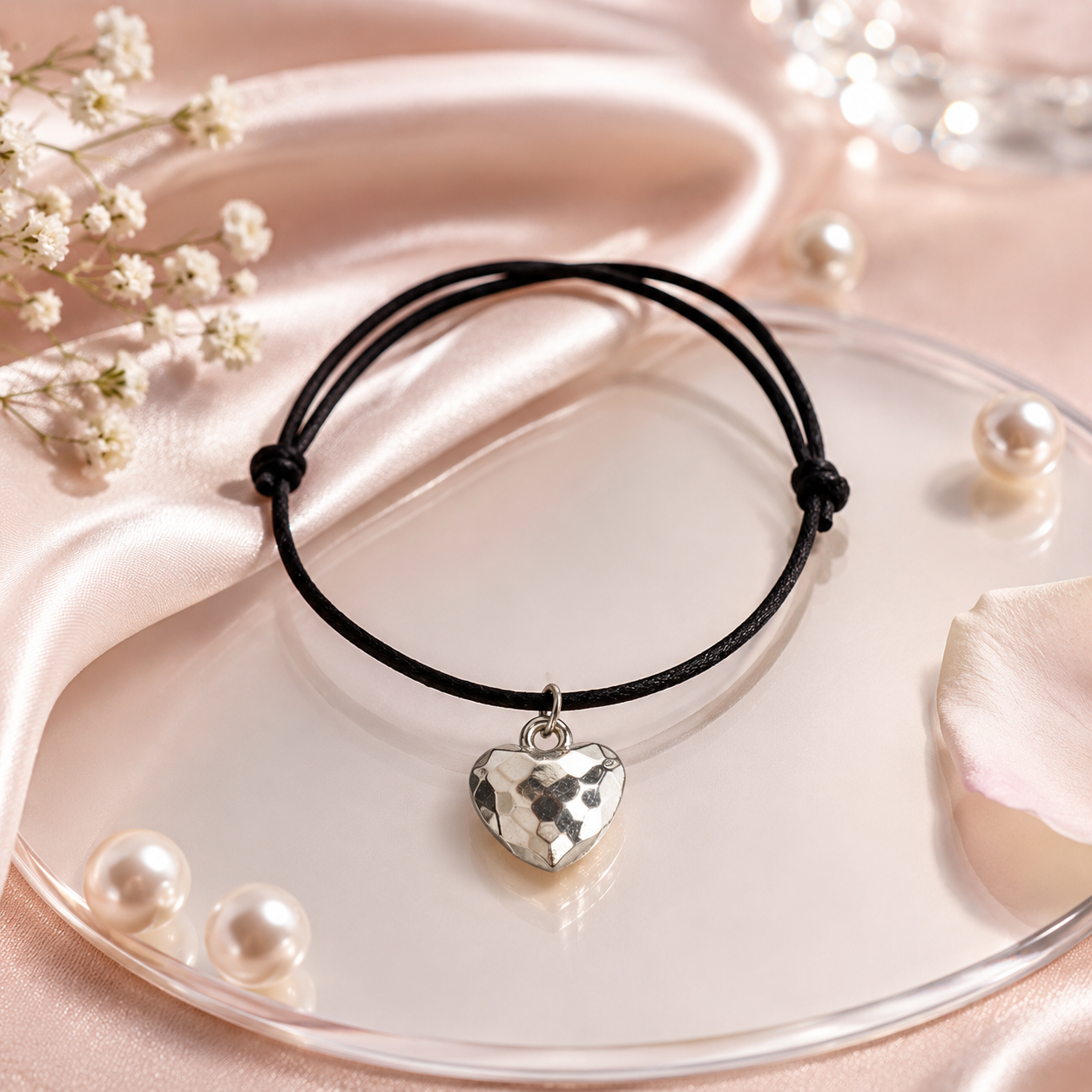 Adjustable Bracelet with Diamond Heart Pendant