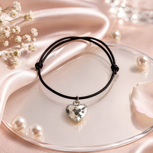 Adjustable Bracelet with Diamond Heart Pendant