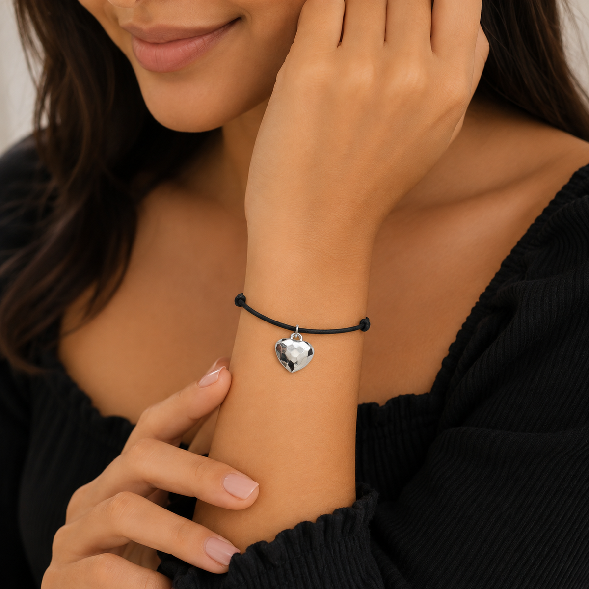Adjustable Bracelet with Diamond Heart Pendant