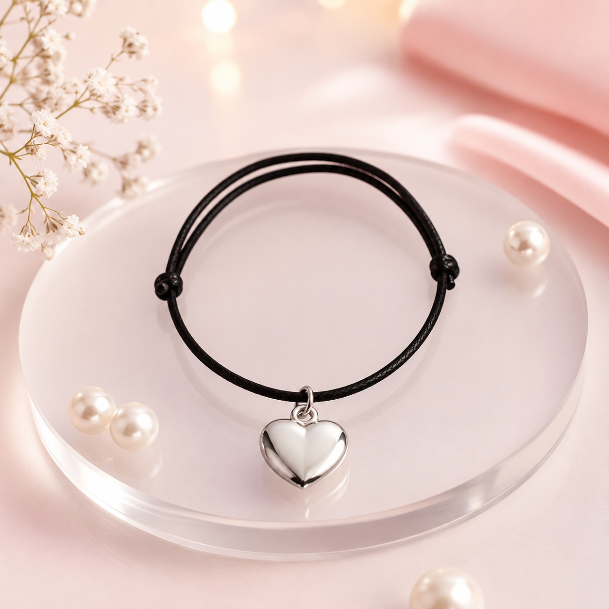 Adjustable Bracelet with Silver Heart Pendant