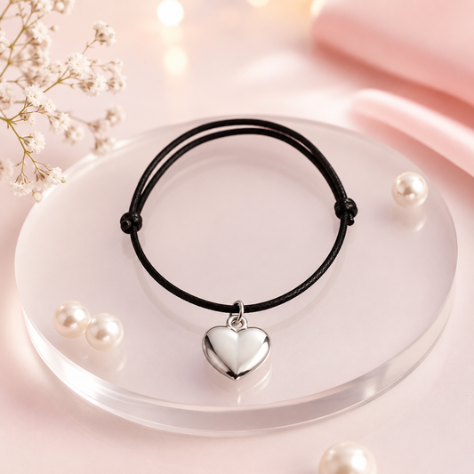 Adjustable Bracelet with Silver Heart Pendant