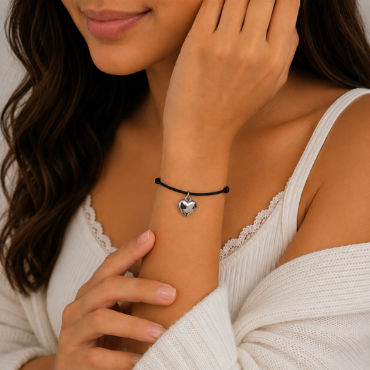 Adjustable Bracelet with Silver Heart Pendant