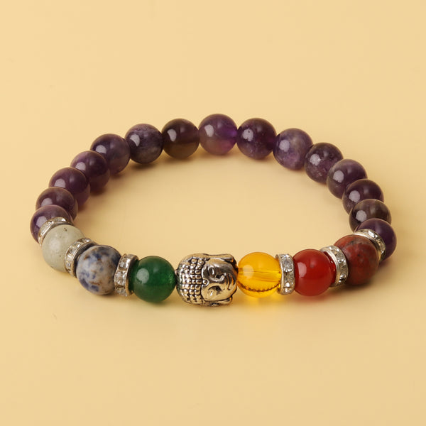 Amethyst 7 Chakra Natural Stone Buddha Bracelet